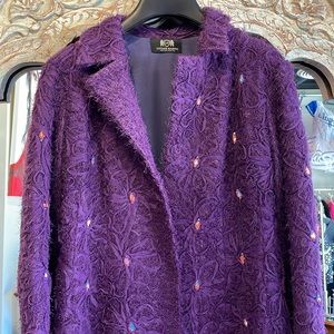 Purple floral rhinestone long jacket